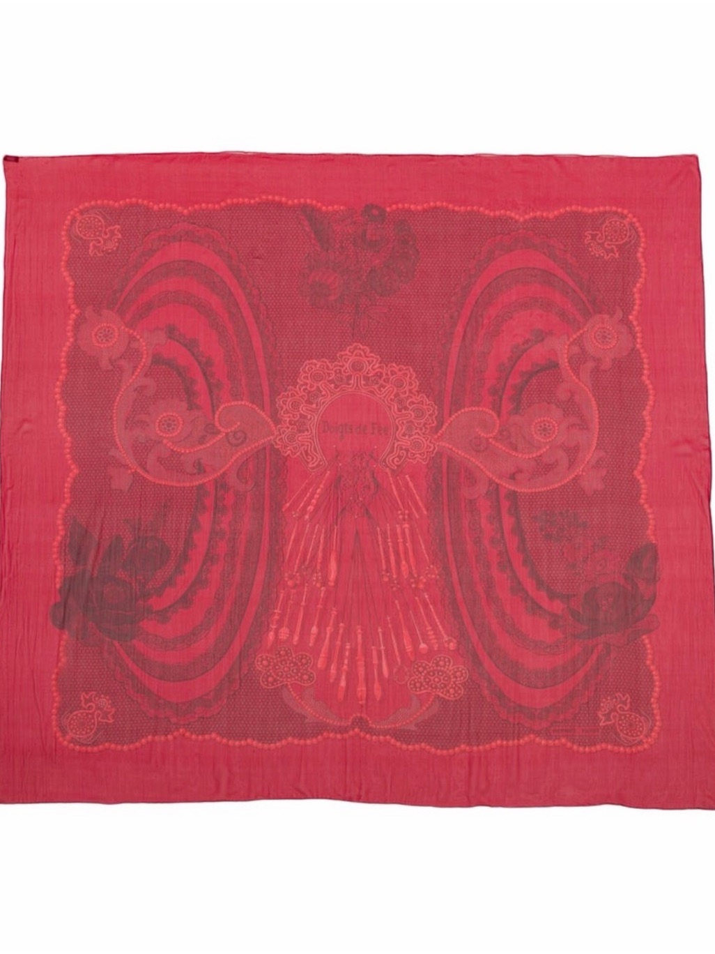 Hermes Pink-Red Silk Wrap With Ornamental Motif